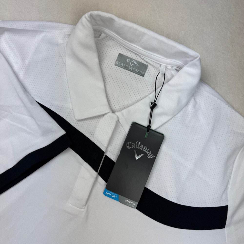 Callaway Golf Opti-Dri Polo Shirt White Black‎ Trim XXL Stretch Moisture-Wick
